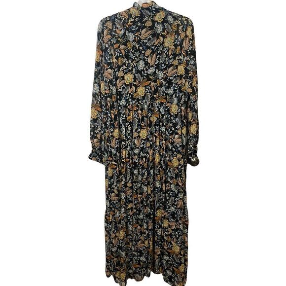 Lucky Brand Floral Long Sleeve Maxi Dress Size Large V Neck Boho - Picture 2 of 5